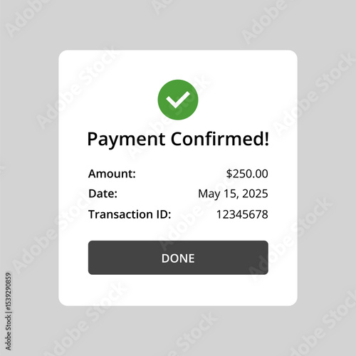 Payment confirmed screen for webpage