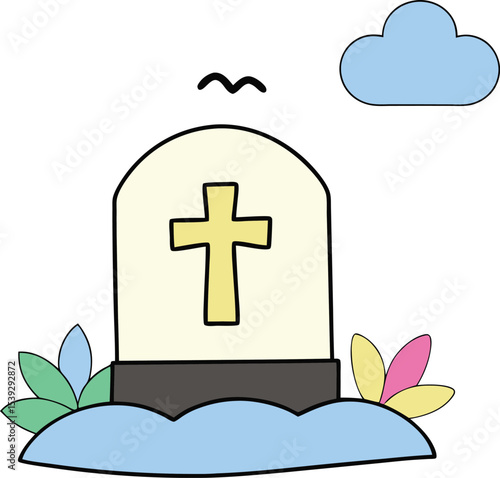 Rest in Peace A Gentle Illustration of a Grave with Cross