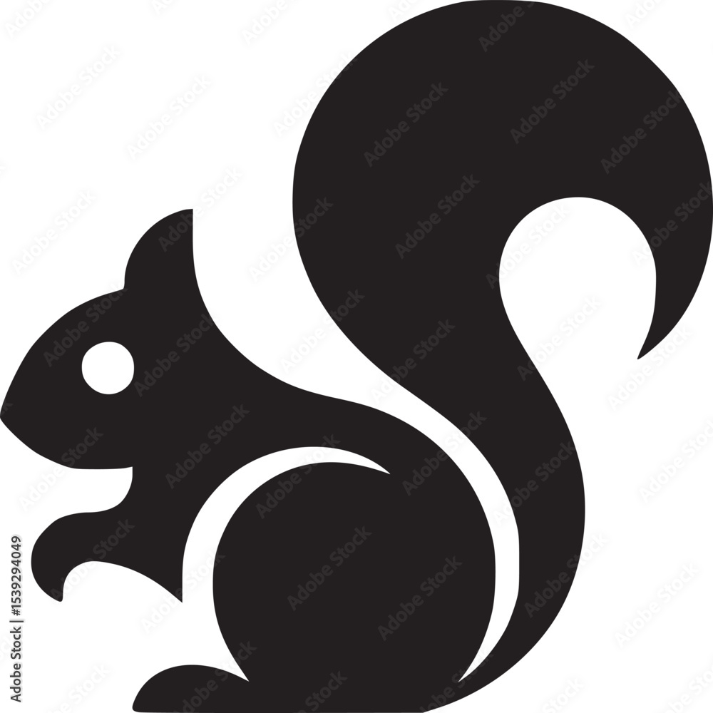Obraz premium A stylized black squirrel silhouette with a large bushy tail on a light background image design art