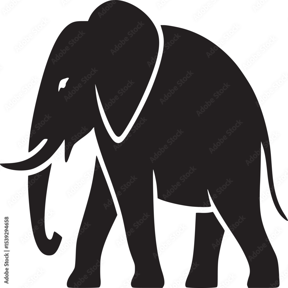 Obraz premium A stylized black silhouette of an elephant with tusks on a light beige background illustration
