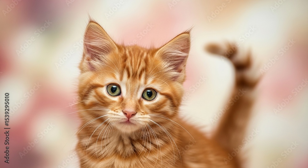 Fototapeta premium Adorable Ginger Kitten with Striking Green Eyes A Close-Up Portrait