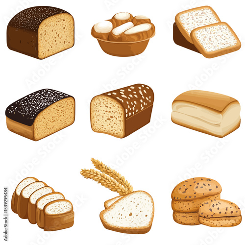 set of bread isolated 