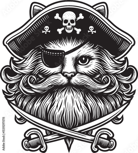 Pirate Cat Line Art