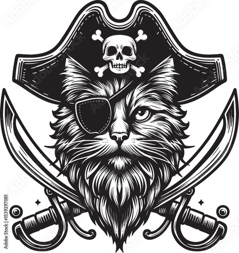 Pirate Cat Line Art