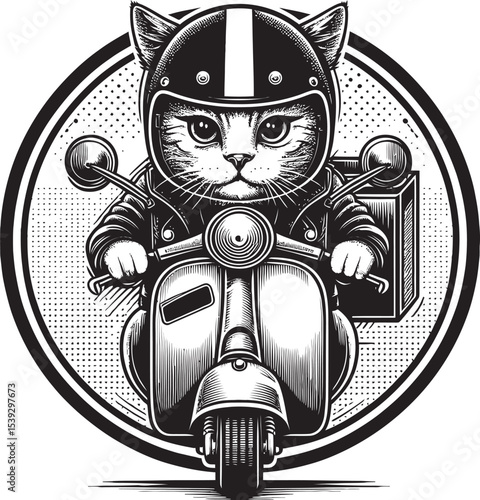 Cool Cat Rider on Classic Motorcycle