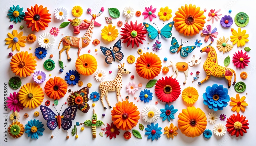 Fototapeta premium colorful flowers and butterflies