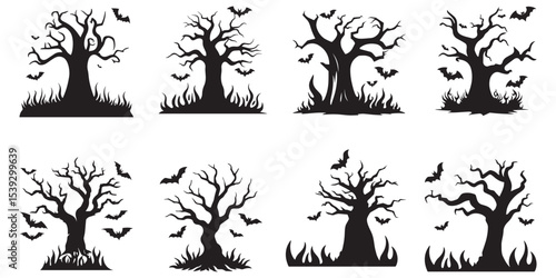 Halloween Tree and Creepy Forest Collection – Spooky Dead Trees, Trick or Treat Graphics, Photoshop Brushes, PNG Files, PSD Shapes for Holiday Party, Horror Design, and Allhalloween Artwork