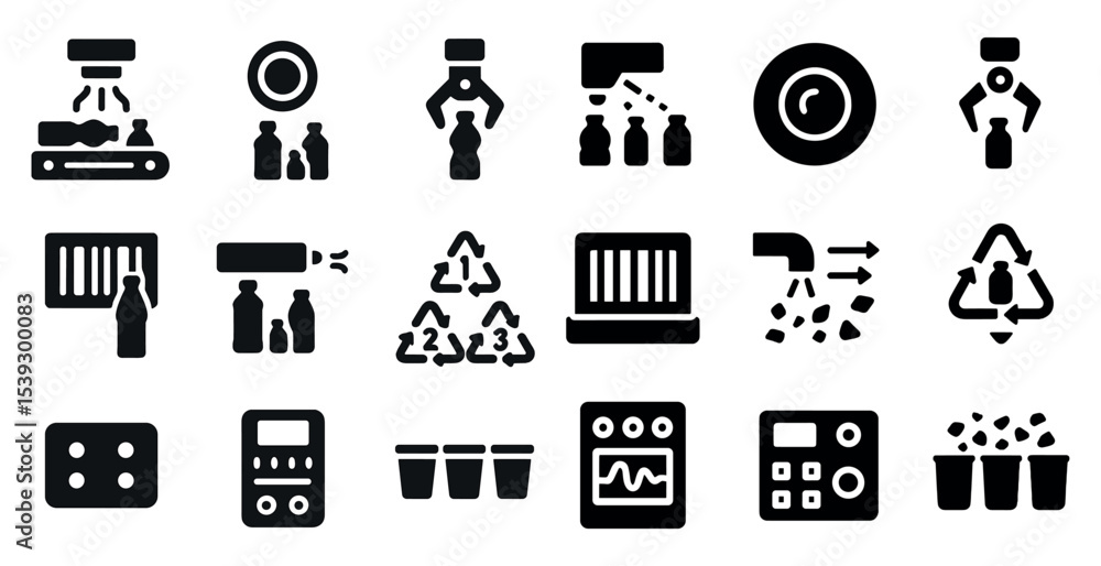 Recycling and waste management icons set – solid, silhouette, eco-friendly symbols Recycling and waste management icons set – solid, silhouette, eco-friendly symbols