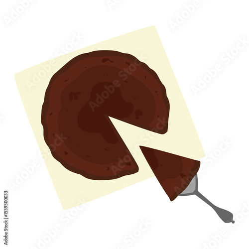 Cute style cake, chocolate cake, cream, circle, cut, top view, flat design, isolated on white. Vector illustration set of bakery, cafe, food menu, dessert, birthday cake, party, celebration.