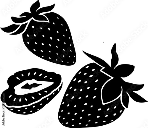 strawberry fruit silhouette vector illustration, isolated on white