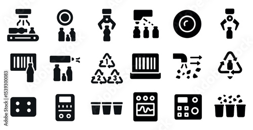 Recycling and waste management icons set – solid, silhouette, eco-friendly symbols
