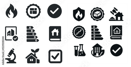 Energy efficiency solid icons set – filled, sustainability, green technology symbols