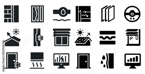 Energy and efficiency solid icons set – filled, renewable, sustainability symbols