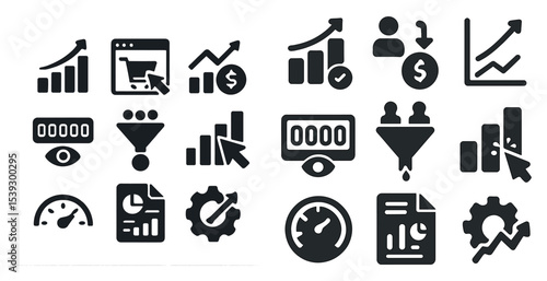 Business growth outline icons set – linear, analytics, marketing symbols