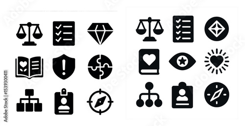 Business and productivity solid icons set – management, workflow, efficiency tools