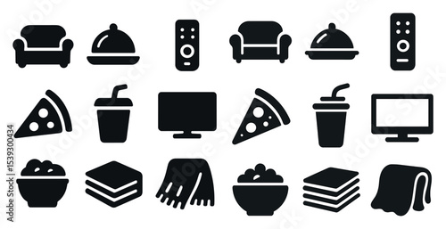 Food and home filled icons set – solid, silhouette, kitchen and living essentials