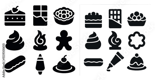 Bakery and dessert line icons set – outline, silhouette, confectionery, pastry symbols