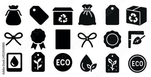 Eco and sustainability icons set – silhouette, solid, recycling and green symbols