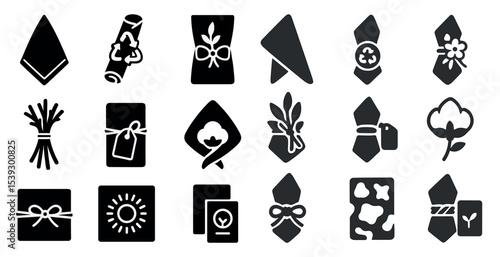 Gift and decoration silhouette icons set – flat, solid, holiday and event symbols