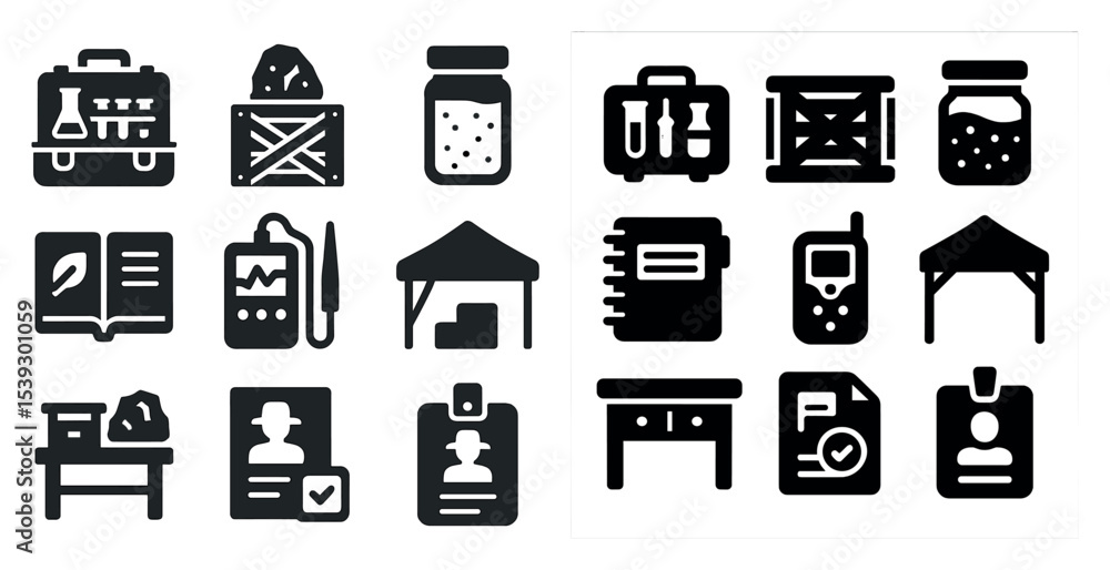 Research and laboratory solid icons set – filled, scientific, analysis tools Research and laboratory solid icons set – filled, scientific, analysis tools