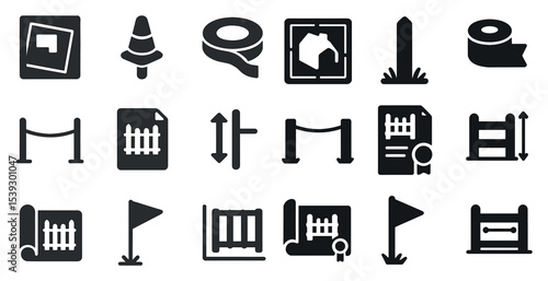 Construction and safety silhouette icons set – tools, equipment, hazard symbols