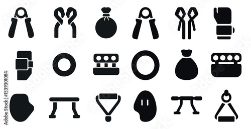 Fitness and exercise icons set – solid, filled, workout and gym symbol collection