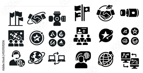 Business and communication filled icons set – solid, silhouette, corporate symbols