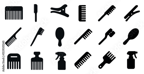 Hairdressing silhouette icons set – solid, filled, salon and styling tools