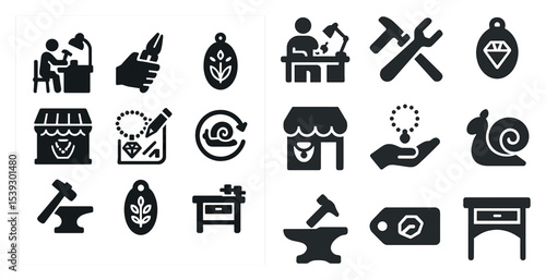 Crafts and handmade silhouette icons set – artistic, diy, creative symbols