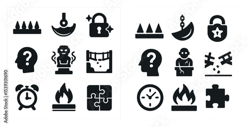 Security and protection icons set – solid, silhouette, safety and defense symbols