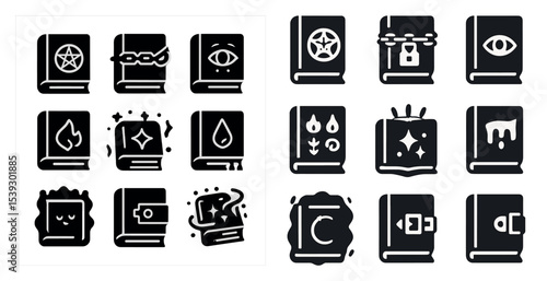 Occult and magic solid icons set – mystic, filled, spiritual symbology