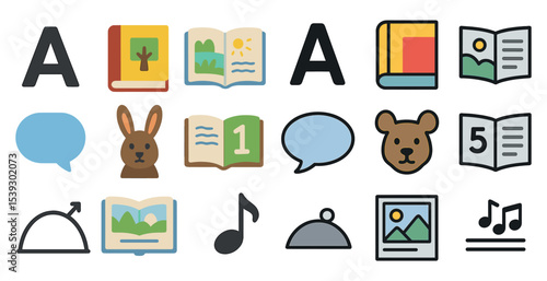 Children's education flat icons set – learning, study, school symbols