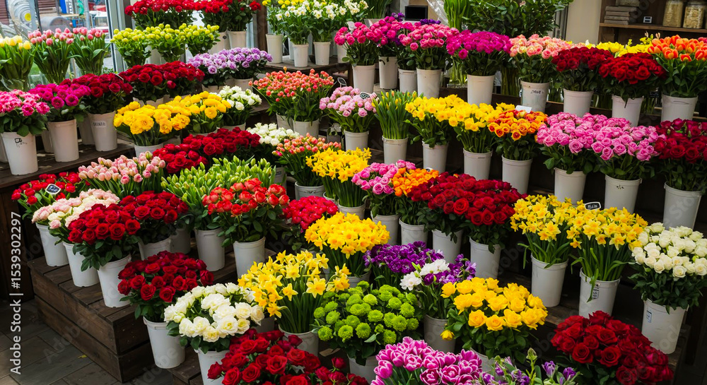 Fototapeta premium Colorful floral display at a florist shop.