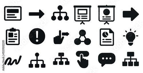 Business and office solid icons set – flat, filled, corporate and professional symbols