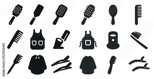 Hair styling silhouette icons set – solid, filled, grooming and fashion symbols