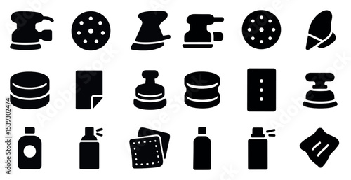 Power tools solid icons set – filled, silhouette, construction and carpentry symbols
