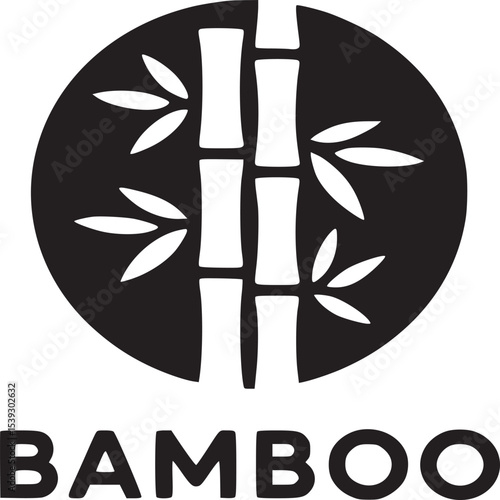 A minimalistic logo design featuring bamboo stalks with leaves inside a black circle on a light background