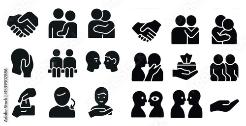 Communication and interaction icons set – solid, outline, relationship symbols