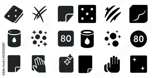 Cleaning and sanitation solid icons set – filled, hygiene, disinfecting symbols