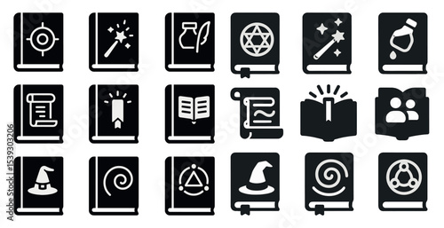 Magic and wizardry icons set - solid, filled, fantasy and mystical symbols