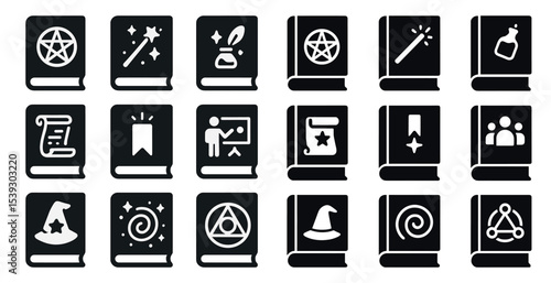 Magic and witchcraft solid icons set – filled, mystical, spellcraft symbols