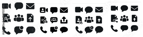 Communication solid icons set – filled, chat, message symbols for digital media