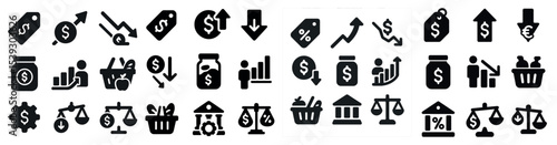 Finance and economy icons set – solid, filled, financial and business symbols
