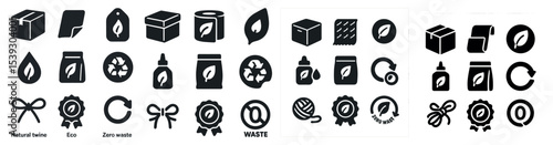 Eco and recycling solid icons set – filled, sustainable, environment-friendly symbols