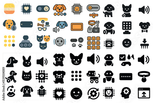 Pet and animal silhouette icons set – solid, flat, furry friends symbols