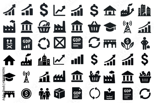 Business and finance solid icons set – filled, economy, statistical symbols
