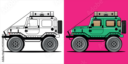 jeep of Car , children's coloring book. Coloring book with cute cartoon Car pictures. Vector illustration with colored background. was created on June 9, 2025 in Cirebon, West Java, Indonesia
