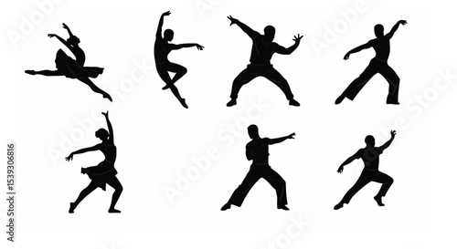 Elegant Dance Silhouettes Ballet Ballroom Dancers Action Poses Graphic Design