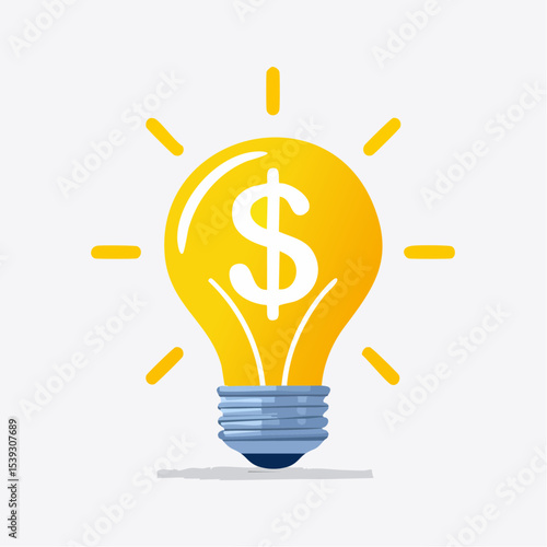 A glowing light bulb with a dollar sign inside, symbolizing financial ideas, creativity, and innovation.