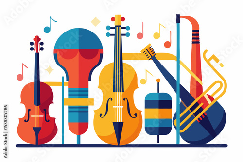 Vibrant illustration of diverse musical instruments